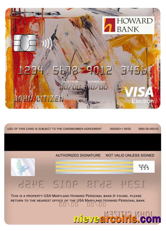 USA Maryland Howard Personal bank visa electron card